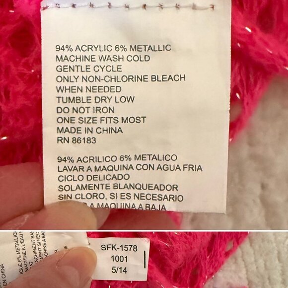 Hot Pink Infinity Scarf One Size Festival Knit Fringe Soft Metallic Thread - Picture 10 of 12